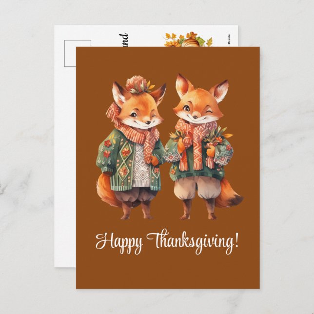 Cartes Pour Fêtes Annuelles Bon thanksgiving famille Fox (Devant / Derrière)