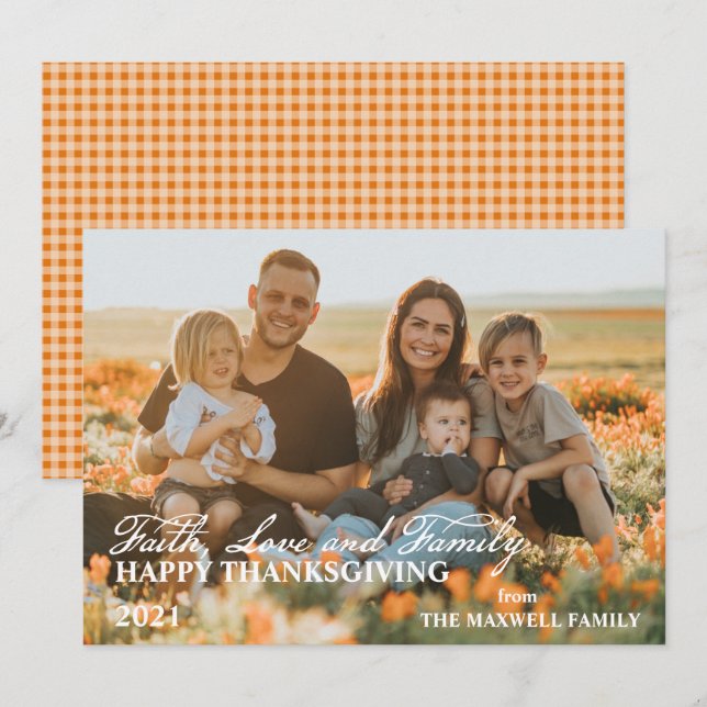 Cartes Pour Fêtes Annuelles Bon thanksgiving - Foi Amour et Famille 1 Photo (Devant / Derrière)