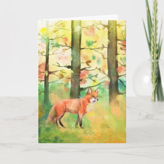 Cartes Pour Fêtes Annuelles Bon thanksgiving Forêt d'automne Fox Animal Art Ho (Devant)