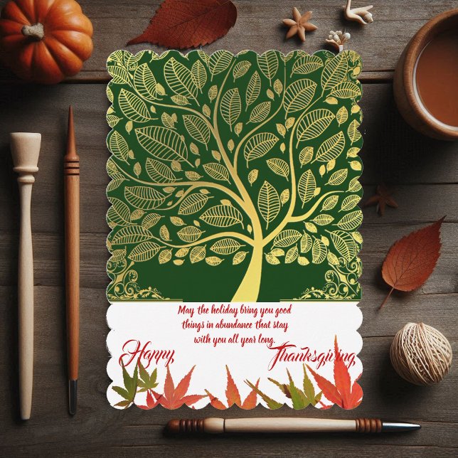 Cartes Pour Fêtes Annuelles Bon thanksgiving Gold Arbre De Vie Maple Feuilles (Happy Thanksgiving Gold Tree Of Life Maple Leaves Holiday Card)