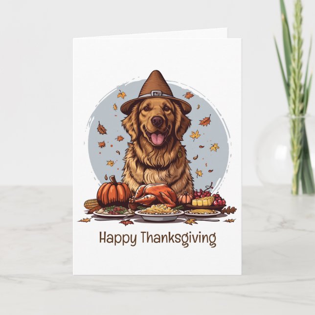 Cartes Pour Fêtes Annuelles Bon thanksgiving Golden Retriever Chien (Devant)