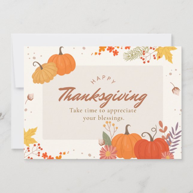 Cartes Pour Fêtes Annuelles Bon thanksgiving Illustrant Orange Et Beige (Devant)