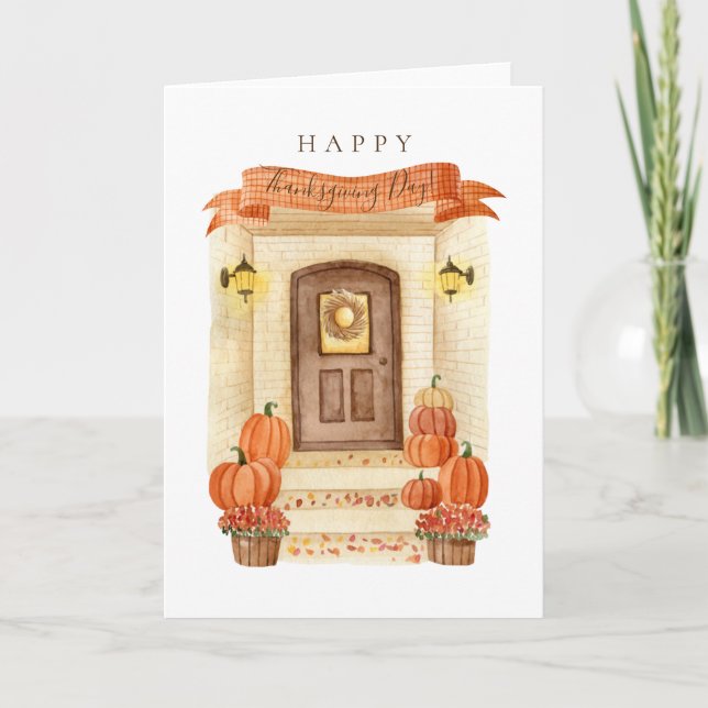 Cartes Pour Fêtes Annuelles Bon thanksgiving Jour Automne Maison Citrouille de (Devant)