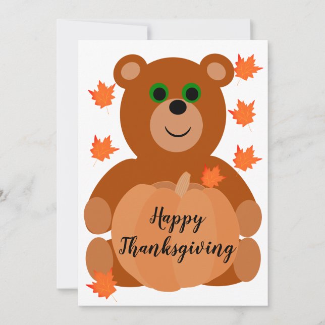 Cartes Pour Fêtes Annuelles Bon thanksgiving mignon Ours Teddy Citrouille Feui (Devant)
