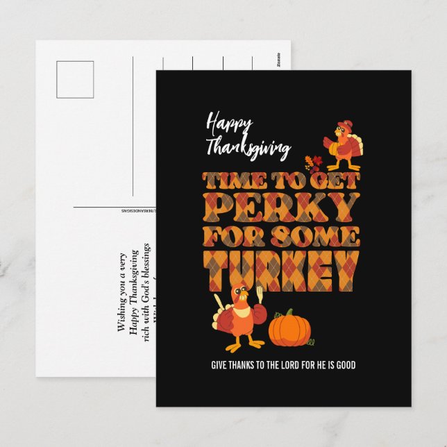 Cartes Pour Fêtes Annuelles Bon thanksgiving PERKY POUR TURQUIE Christian (Devant / Derrière)