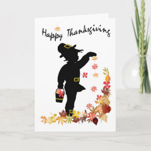 Cartes Pour Fêtes Annuelles bon thanksgiving, Petit Garçon Éparpillant Feuille