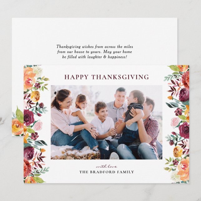 Cartes Pour Fêtes Annuelles Bon thanksgiving photo Boho Automne Floral Frame (Devant / Derrière)