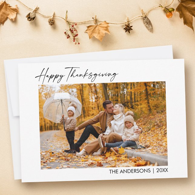 Cartes Pour Fêtes Annuelles Bon thanksgiving photo Calligraphy Ink Script (Customize to change your personalized text size or text style.)