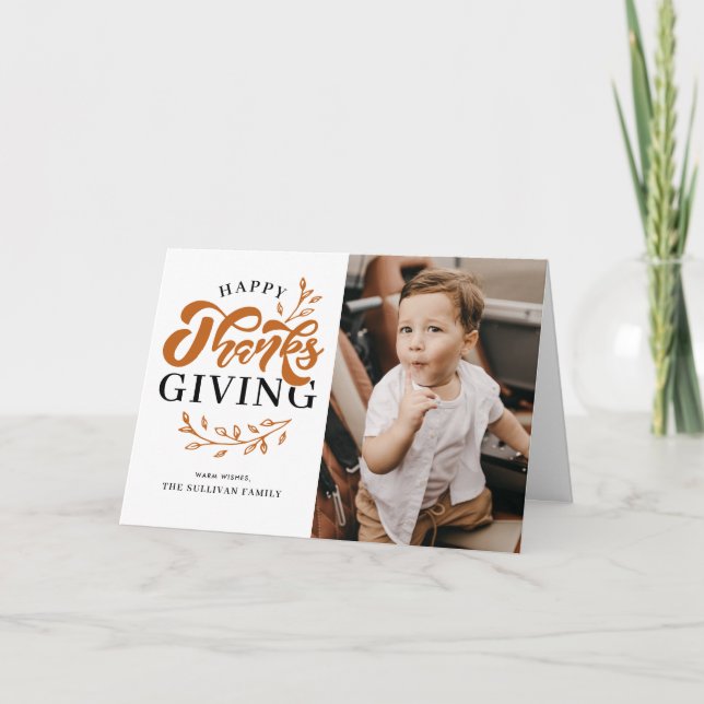 Cartes Pour Fêtes Annuelles Bon thanksgiving photo Orange Foliage Wreath (Devant)