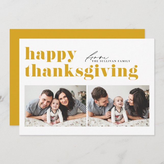 Cartes Pour Fêtes Annuelles Bon thanksgiving photo Retro Jaune (Devant / Derrière)