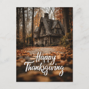Cartes Pour Fêtes Annuelles "Bon thanksgiving" rustique avec Cottage d'automne