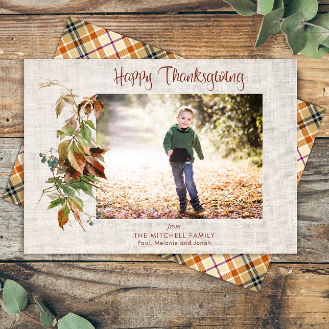 Cartes Pour Fêtes Annuelles Bon thanksgiving Rustique Feuilles d'automne Photo (Créateur téléchargé)