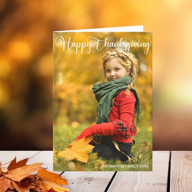 Cartes Pour Fêtes Annuelles Bon thanksgiving Simple Chic Famille Photo Plié (Créateur téléchargé)