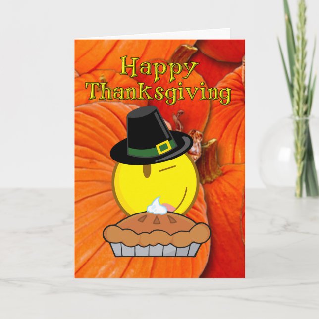 Cartes Pour Fêtes Annuelles Bon thanksgiving - Smiley Visage Pèlerin, Pie (Devant)