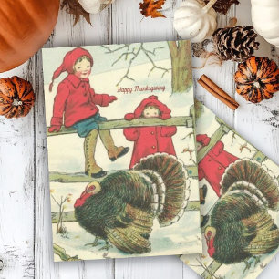 Cartes Pour Fêtes Annuelles Bon thanksgiving vintage pour enfants et Turquie