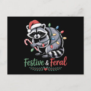 Cartes Pour Fêtes Annuelles Bonbon de Noël Festif et Sauvage Raton Laveur