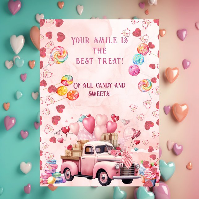 Cartes Pour Fêtes Annuelles Bonbons Ballons Camion Enfants Valentines roses (Candy Sweets Balloons Truck Kids Pink Valentines Holiday Card)