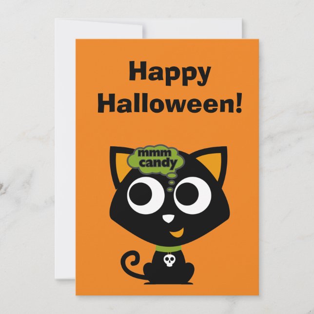 Cartes Pour Fêtes Annuelles Bonbons Mmm Chat Noir Halloween (Devant)