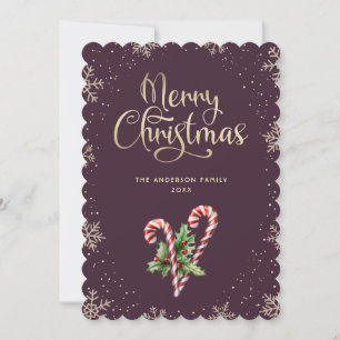 Cartes Pour Fêtes Annuelles Bonbons Violets au Cannelle Houx Noël Christmas
