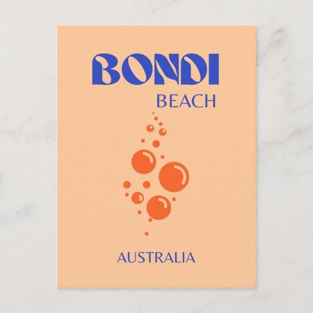 Cartes Pour Fêtes Annuelles Bondi Beach, Art Preppy, Orange, Bleu (Devant)