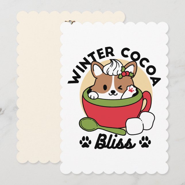 Cartes Pour Fêtes Annuelles Bonheur de cacao hivernal - Chien mignon en design (Devant / Derrière)