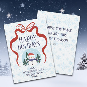 Cartes Pour Fêtes Annuelles Bonhomme de neige à ruban rouge Flocons de neige N