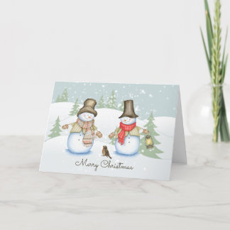 Cartes Pour Fêtes Annuelles Bonhomme de neige Ami Oiseau Joyeux Noël Mignon Va