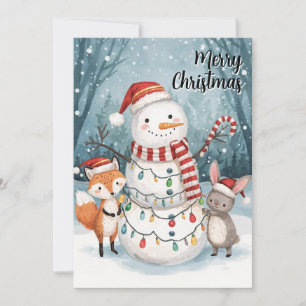 Cartes Pour Fêtes Annuelles Bonhomme de neige aquarelle renard lapin Noël fore