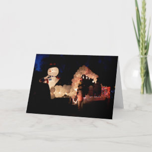 Cartes Pour Fêtes Annuelles Bonhomme de neige au défilé de lumière électrique