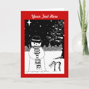 Cartes Pour Fêtes Annuelles bonhomme de neige avec Noël noir et blanc