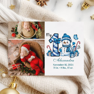 Cartes Pour Fêtes Annuelles Bonhomme de neige bleu 2 Photo Premier Noël