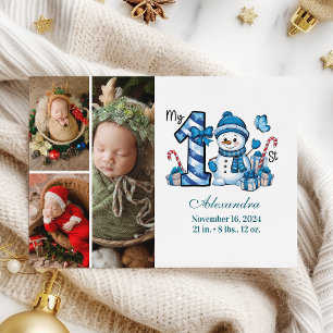 Cartes Pour Fêtes Annuelles Bonhomme de neige bleu 3 Photo Premier Noël