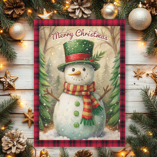 Cartes Pour Fêtes Annuelles Bonhomme de neige Buffalo à carreaux Noël vintage