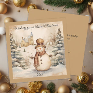 Cartes Pour Fêtes Annuelles Bonhomme de neige Classique Vintage Église Bénie N