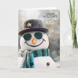 Cartes Pour Fêtes Annuelles Bonhomme de neige Cool Kid avec un chapeau et des 