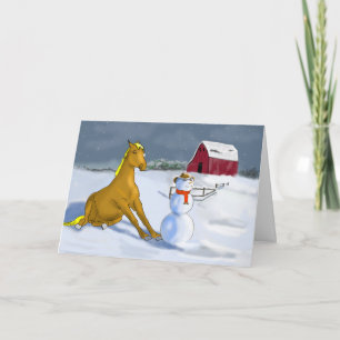 Cartes Pour Fêtes Annuelles Bonhomme de neige Cowboy & Cheval Scène de Noël d'