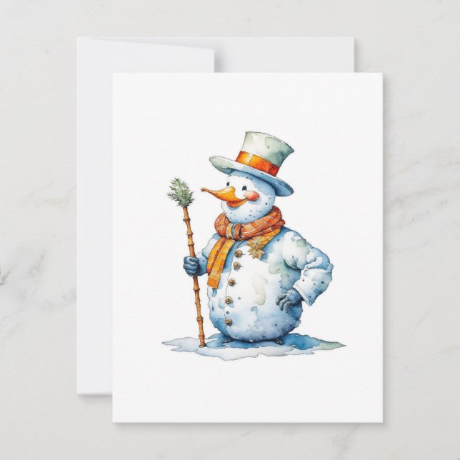 Cartes Pour Fêtes Annuelles Bonhomme de neige D - Aquarelles (Devant)
