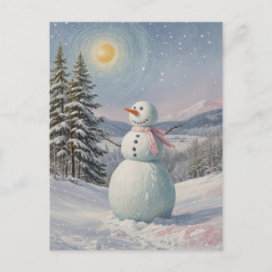 Cartes Pour Fêtes Annuelles Bonhomme de neige dans la lueur alpine