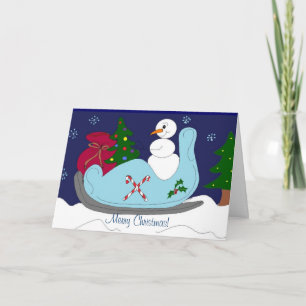 Cartes Pour Fêtes Annuelles Bonhomme de neige dans un traîneau