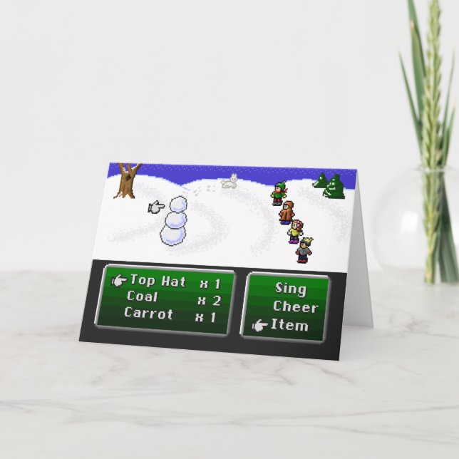 Cartes Pour Fêtes Annuelles bonhomme de neige de 16 bits de RPG (Devant)