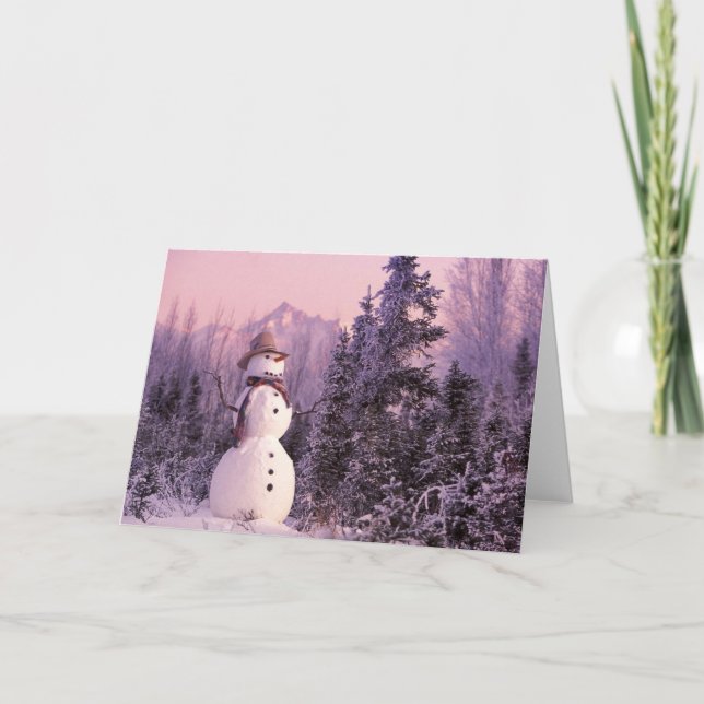 Cartes Pour Fêtes Annuelles Bonhomme de neige de coucher du soleil dans les (Devant)