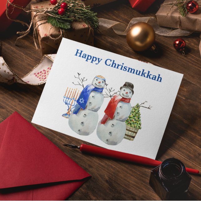 Cartes Pour Fêtes Annuelles Bonhomme de neige de Hanoucca Noël Chrismukkah (Créateur téléchargé)