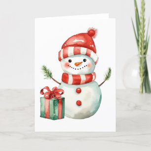 Cartes Pour Fêtes Annuelles Bonhomme de neige de Noël avec des bras de pin BLA