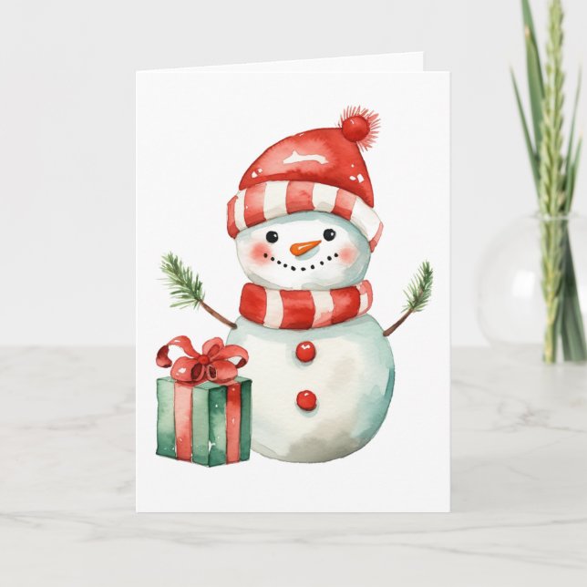 Cartes Pour Fêtes Annuelles Bonhomme de neige de Noël avec des bras en pin (Devant)