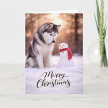 Bonhomme de neige de Noël avec Husky sibérien