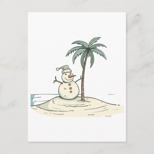 Cartes Pour Fêtes Annuelles Bonhomme de neige de vacances d'été ambiance plage (Devant)