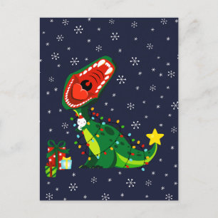 Cartes Pour Fêtes Annuelles Bonhomme de neige d'hiver arbre de Noël T-Rex dino