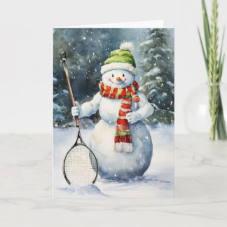 Cartes Pour Fêtes Annuelles Bonhomme de neige d'hiver Enthousiaste de tennis V