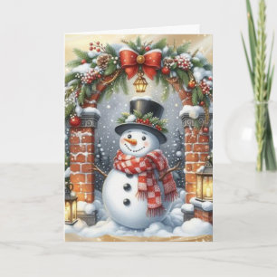 Cartes Pour Fêtes Annuelles Bonhomme de neige en chapeau haut de Noël