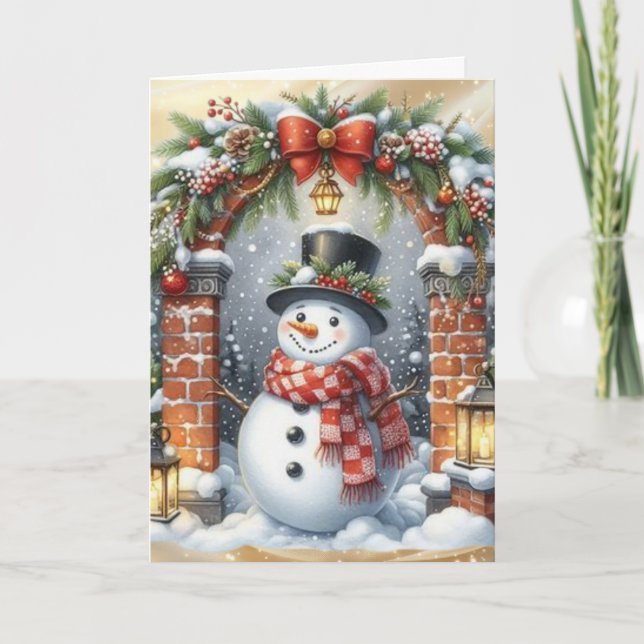 Cartes Pour Fêtes Annuelles Bonhomme de neige en chapeau haut de Noël (Devant)